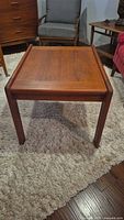 overall view of teak side table front angle