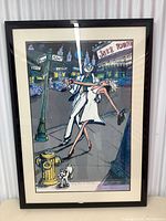 Frontal view of entire framed print showing image, mat, and black frame