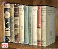 Spine view of 10 vintage books including 'The Wayward Bus' by John Steinbeck, showing condition and dust jackets.