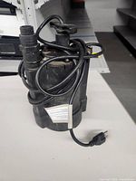 View of Everbilt Automatic Utility Pump showing full body and power cord coiled.