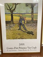 Framed picture featuring Van Gogh style print with text 'Centre d'Art Présence Van Gogh 2001'.