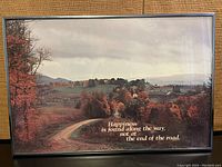 Photo of the framed fall landscape showing the winding road and colorful autumn foliage along with the inspirational quote.