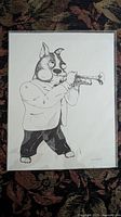 Photo of 11x14 print depicting a dog in a blazer playing trumpet.