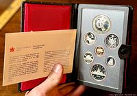 Photo of the opened coin case showing the complete 1983 Canadian proof coin set.