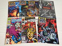 Top left view of six Star Wars Galaxy magazines and one Star Wars Dark Empire II comic, plus three Marvel Comics issues including Sleepwalk and Daredevil.