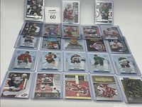 Image showing a collection of 22 NHL hockey cards in protective sleeves laid out in a grid, with various players featured.