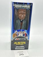 Front view of one Justin Timberlake Rockin' Bobbles bobblehead in original packaging with NSync group image and 2002 Collector's Edition text visible.
