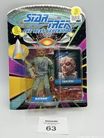 Front photo of the vintage 1993 Star Trek The Next Generation Captain Dathon action figure in original sealed packaging.