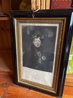Front view of framed mezzotint print under glass, black wood frame with gold inner trim, portrait of King George IV.