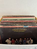 View of box filled with vinyl record sleeves