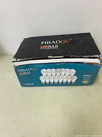Closed and slightly damaged PIBAOGU LED bulb box showing 15 bulbs packing image.
