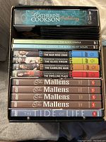 View of DVD collection from top showing the titles and arrangement in the box