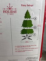 Diagram showing the 3-piece assembly of the tree reaching 6.5 ft when assembled with a 3.58 ft diameter base.