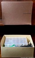 Closed Louis Vuitton box used for storage of beads and jewelry supplies