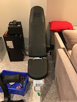 Front view of bench showing seat, backrest and frame