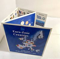 Front view of the fold-out booklet showing Euro-Zone countries collection with countries flags and coin images