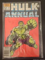 Front cover of Hulk Annual Marvel comic number 12, showing the Hulk in green and purple shorts in a dynamic pose, with the comic title and issue details.