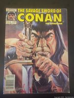 Full front cover of the comic book showing Conan with sword and title The Savage Sword of Conan The Barbarian, issue 139 August.