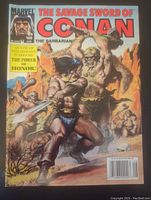Full cover photo showing Conan fighting a large humanoid opponent in a fantasy setting, issue number 188 August 1991 dated, Marvel logo on top left.