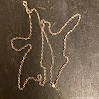 Full length view of the twisted rope chain necklace showing the chain and lobster claw clasp