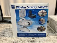 Box front showing product name Blackstone Wireless Security Camera and product visuals.