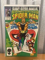 Close-up of 1987 Giant-Sized Annual Spider-Man comic book cover with colorful artwork and characters.