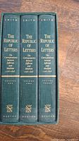 Three hardcover books in slipcase with titles 'The Republic of Letters: The Correspondence between Jefferson and Madison 1776-1806' by James Morton Smith