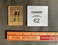 Front of 1951-52 Parkhurst Lorne Ferguson hockey card #55 showing player image and card details with ruler for size reference.