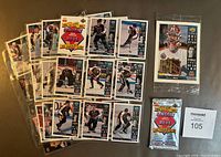 Display of complete set of 28 hockey cards from 1993-94 McDonald's/Upper Deck NHL season, including 6 All Star cards, shown in binder pages. Also visible are a sealed wax pack and the sealed limited edition Patrick Roy Stanley Cup MVP card in plastic sleeve.