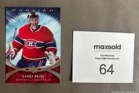 Front of Carey Price hockey rookie card in Montreal Canadiens uniform, showing card design and player image.