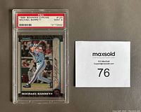 Front of 1999 Bowman Chrome Michael Barrett baseball card with PSA Mint 9 grade