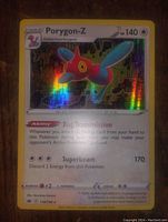 Front view of Porygon-Z holo foil Pokémon card showing detailed artwork, card stats, and holographic background.