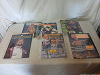 Overview of all wrestling programs and magazine laid out on a flat surface, showing front covers.