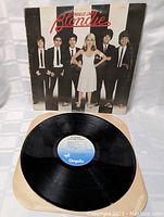 Blondie Parallel Lines vinyl record with blue Chrysalis label, shown outside inner sleeve.