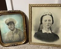 Overview of both antique portraits side by side showing different styles and subjects.