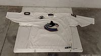 Front view of white CCM hockey jersey with whale logo and number 60 on sleeves.