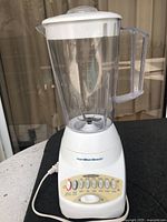 Full view of blender with jar, lid and base