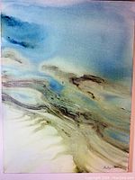 Full front view of the acrylic on canvas painting showing overall abstract landscape composition.