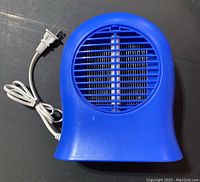 Front view of the blue mosquito killer lamp showing ventilation grill and power cord with plug
