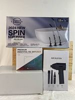 Leebein Spin Scrubber box showing model details like adjustable length, motor speed, battery capacity, and usage in bathroom environment.