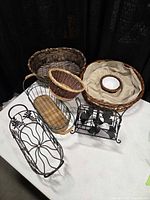 Six baskets arranged on table showing materials, chip and dip set details