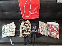 Group of all aprons on sofa