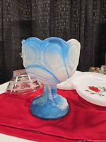 Blue slag Moon and Stars pedestal compote close-up