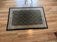 Full view of small rectangular rug showing detailed pattern and border