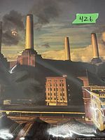 Front cover of the gatefold vinyl record showing Battersea Power Station with pig balloon in the sky, iconic artwork for Animals album.