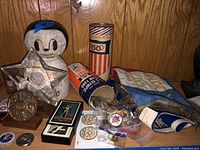 Overview of all items arranged on a wood-shelf background