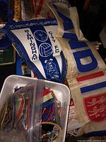 Birmingham City FC triangular pennant and England pennant visible with fringed edges