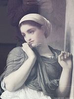 Close up showing Nausicaa's contemplative face and head wrap in the print.