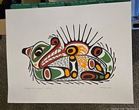Full view of the John Nelson print 'Otter & Sea Urchin' with colorful Indigenous art design of an otter.