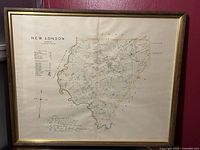 Full view of framed vintage map of New London Township showing property boundaries and local landmarks.